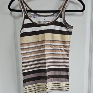 Banana Republic Cream and White Fitted Sleeveless Tank Top